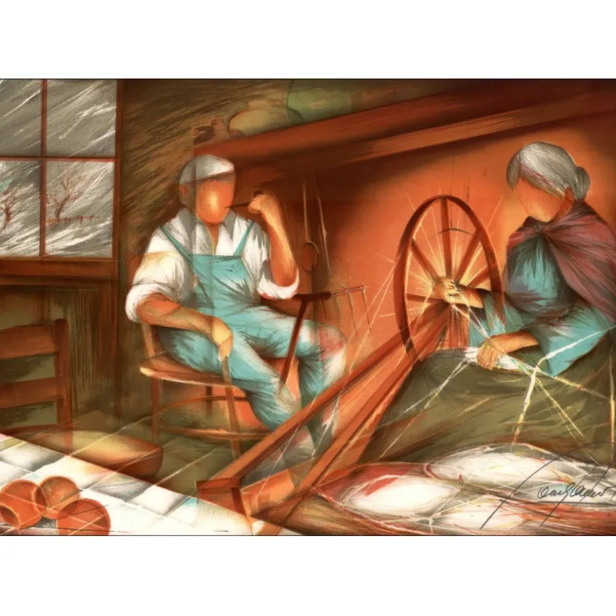 POULET Raymond - Lithographie originale "La fileuse" 37x55cm