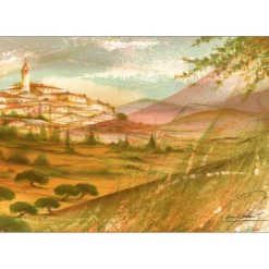 POULET Raymond - Lithographie originale "Village de Provence" 37x55cm