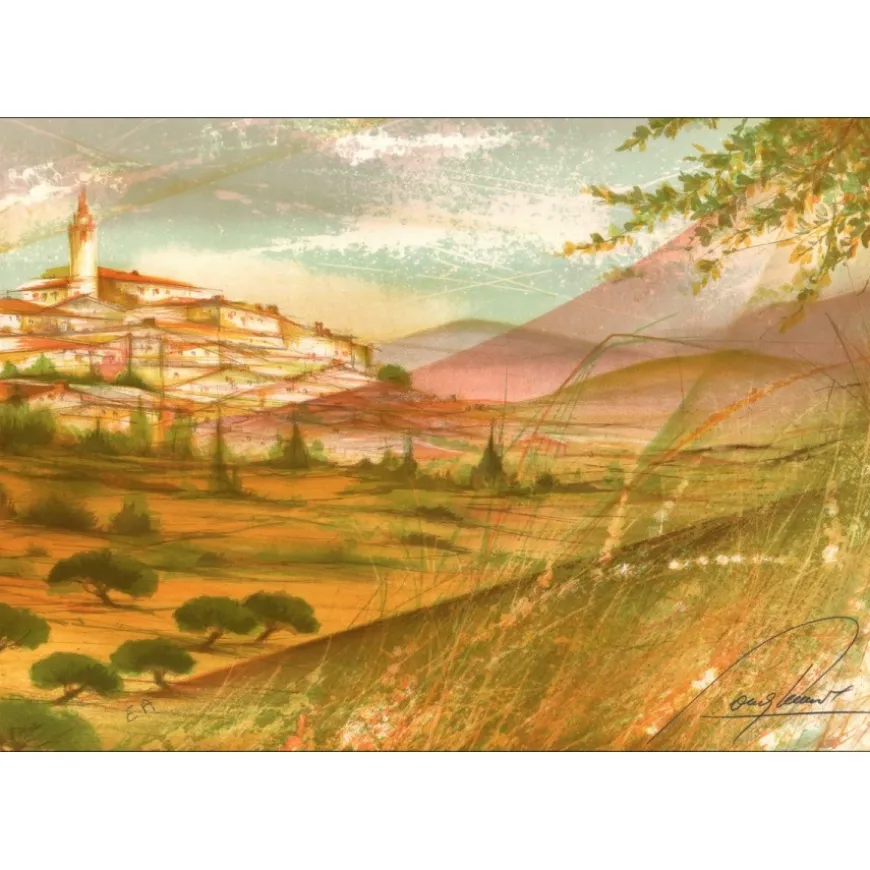 POULET Raymond - Lithographie originale "Village de Provence" 37x55cm