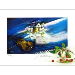 POULET Raymond - Lithographie originale "Violon au bouquet blanc" 38x53cm