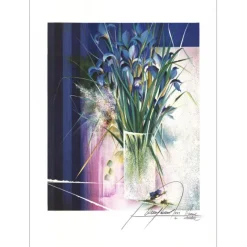POULET Raymond - Lithographie originale "Les Iris" 53x38cm