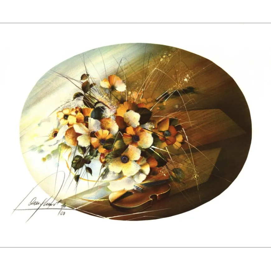 POULET Raymond - Lithographie originale "Bouquet d'automne" 38x48cm