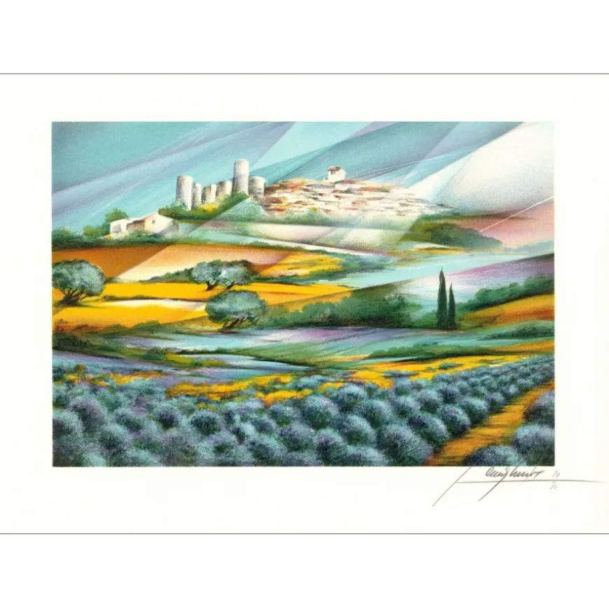POULET Raymond - Lithographie originale "Haute Provence" 37x52cm