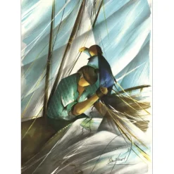 POULET Raymond - Lithographie originale "Le Voilier" 37x27cm - 1984