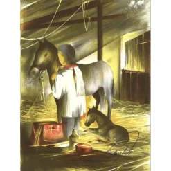 POULET Raymond - Lithographie originale "Le Vétérinaire" 37x27cm - 1984