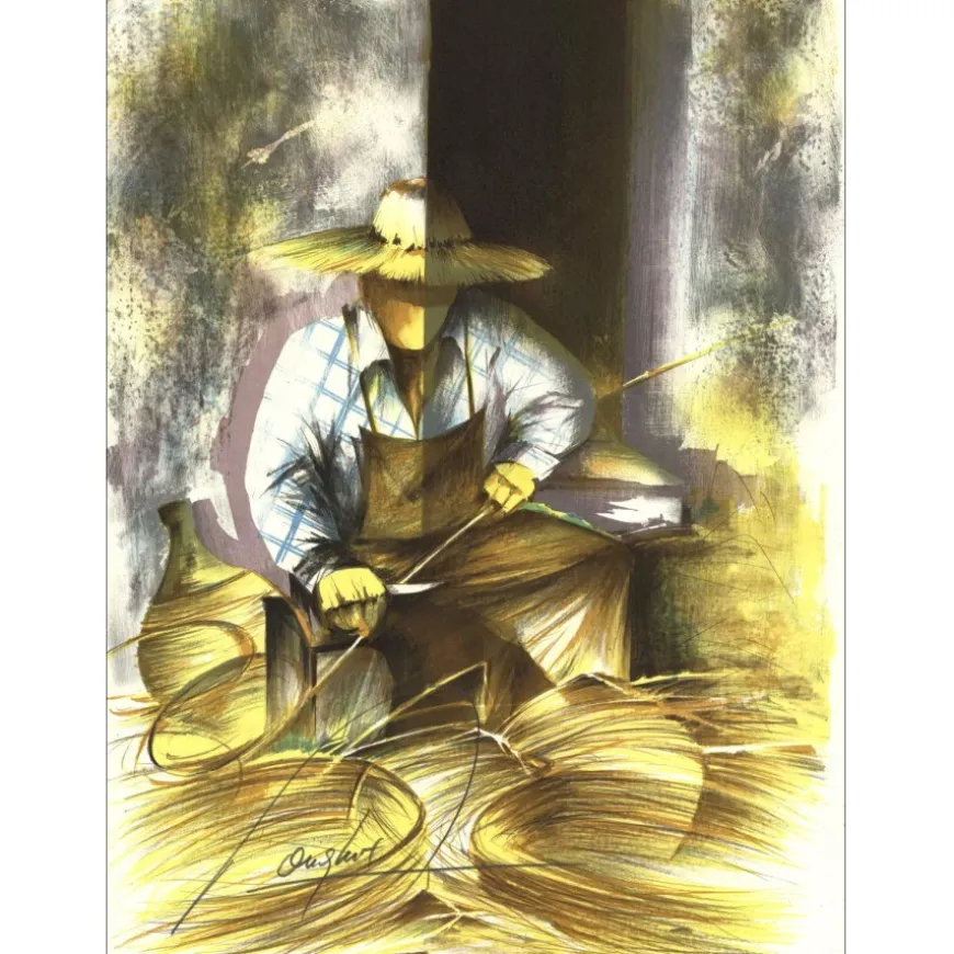 POULET Raymond - Lithographie originale "Le Vannier" 37x27cm - 1984