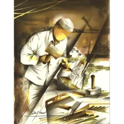 POULET Raymond - Lithographie originale "Le Tailleur de Pierre" 37x27cm - 1984