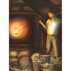POULET Raymond - Lithographie originale "Le Souffleur de Verre" 37x27cm - 1984