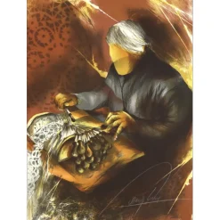 POULET Raymond - Lithographie originale "La Dentellière" 37x27cm - 1984