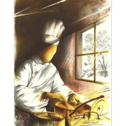 POULET Raymond - Lithographie originale "Le Cuisinier" 37x27cm - 1984