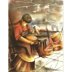 POULET Raymond - Lithographie originale "Le Chaudronnier" 37x27cm - 1984
