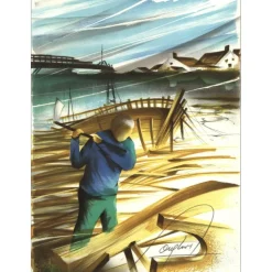 POULET Raymond - Lithographie originale "Le Charpentier de Marine" 37x27cm - 1984