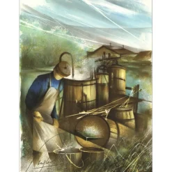 POULET Raymond - Lithographie originale "Le Bouilleur de Cru" 37x27cm - 1984