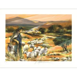 POULET Raymond - Lithographie originale "Les métiers : Le berger" 54x75cm