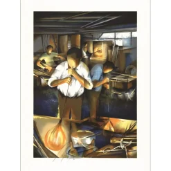 POULET Raymond - Lithographie originale "Les métiers : Le souffleur de verre" 75x54cm