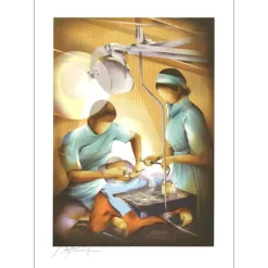 POULET Raymond - Lithographie originale "Les métiers : Le dentiste" 75x54cm