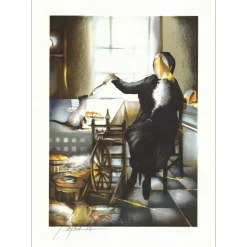 POULET Raymond - Lithographie originale "Les métiers : La fileuse" 75x54cm