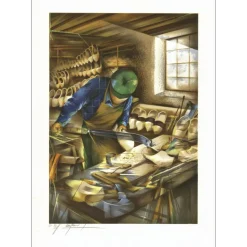POULET Raymond - Lithographie originale "Les métiers : Le sabotier" 75x54cm