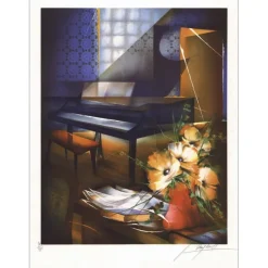 POULET Raymond - Lithographie originale "Piano" 76x56cm