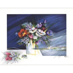 POULET Raymond - Lithographie originale "Bouquet de fleurs" 56x76cm