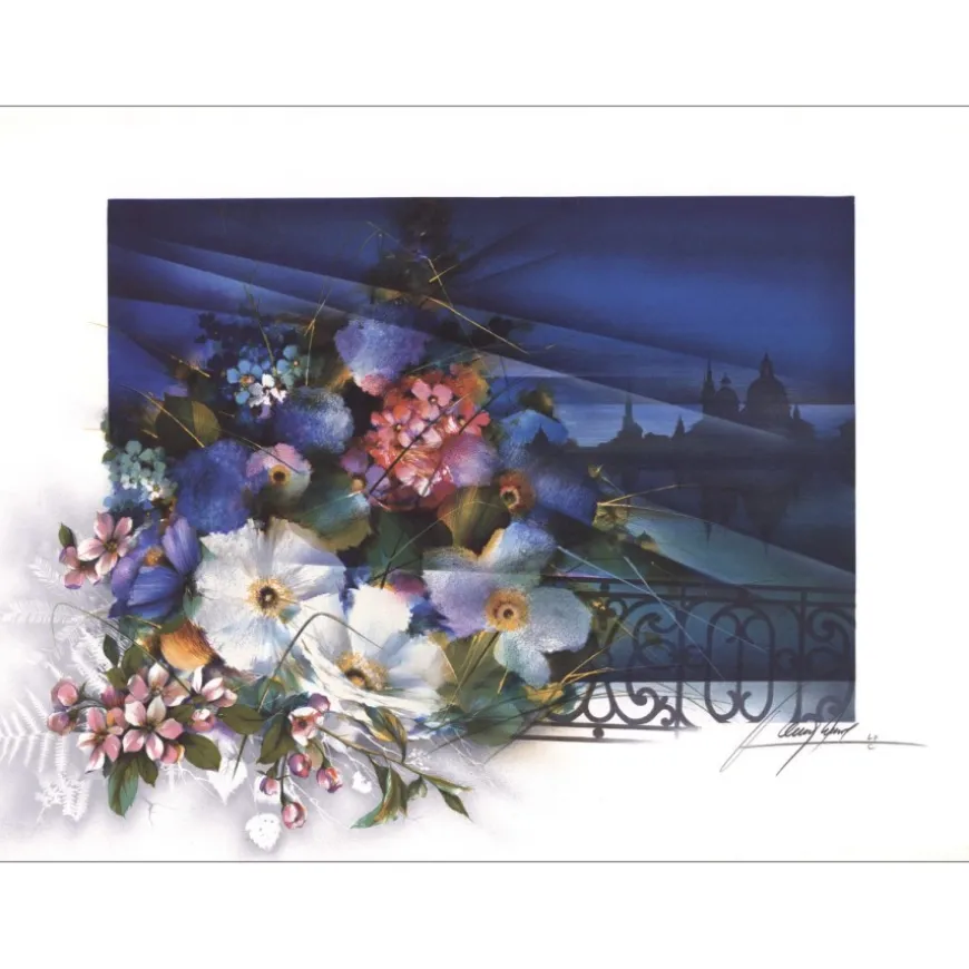 POULET Raymond - Lithographie originale "Bouquet de fleurs" 56x76cm