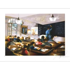 POULET Raymond - Lithographie originale "Les métiers : Le maître d'école" 54x75cm