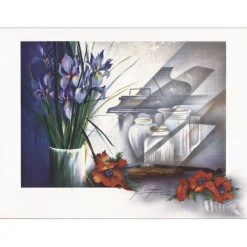 POULET Raymond - Lithographie originale "Piano et bouquet" 56x76cm
