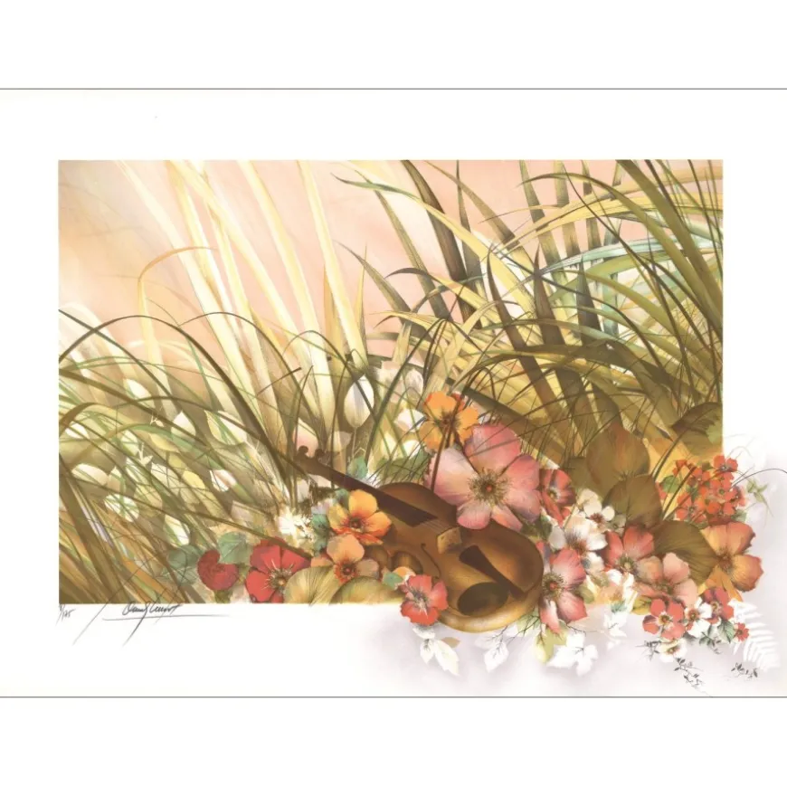 POULET Raymond - Lithographie originale "Violon en campagne" 56x76cm