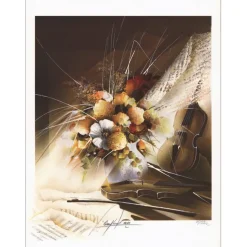 POULET Raymond - Lithographie originale "Bouquet et violon" 76x56cm