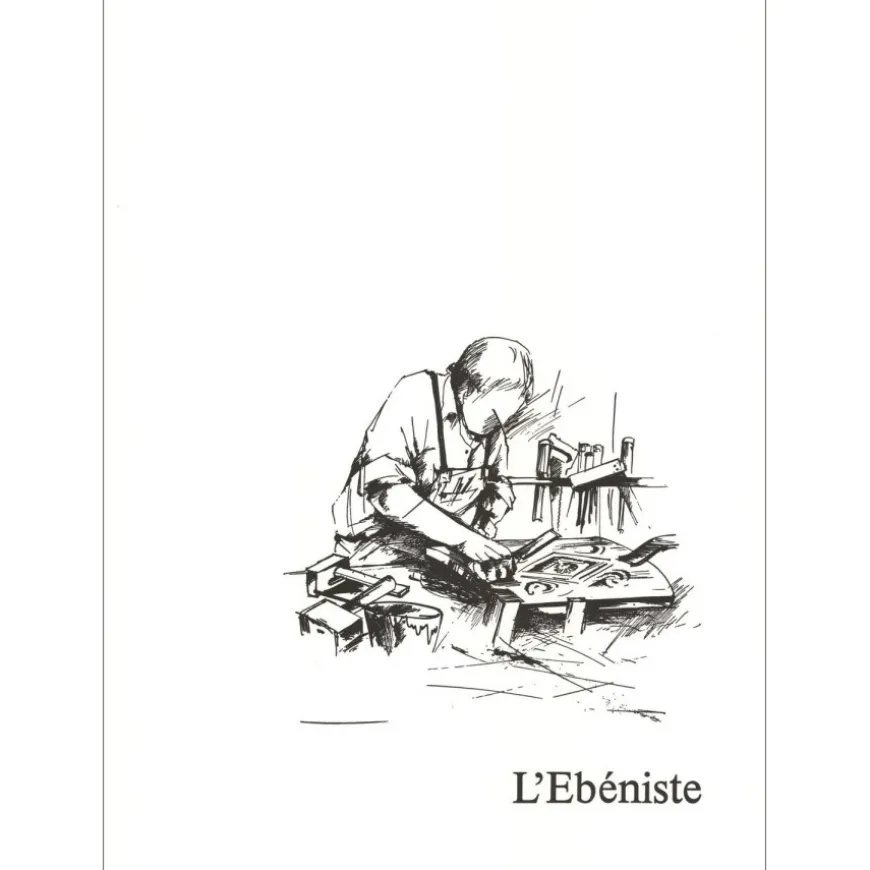 POULET Raymond - Lithographie originale "L'Ébéniste" 37x27cm - 1984