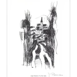 PRESSMANE Joseph - Lithographie signée au crayon "Vue d'une église" 27x21cm - 1961