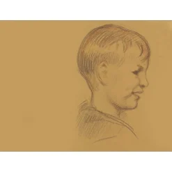 PROUVÉ Victor - Dessin original au crayon "Portrait d'enfant" 32x42cm