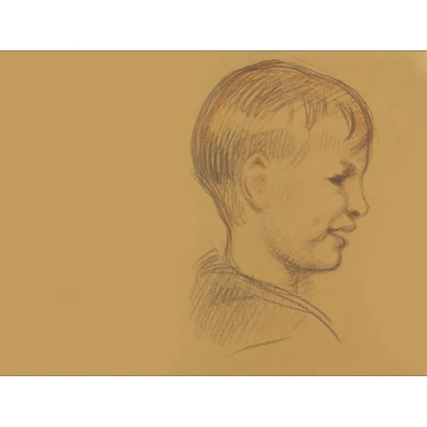 PROUVÉ Victor - Dessin original au crayon "Portrait d'enfant" 32x42cm