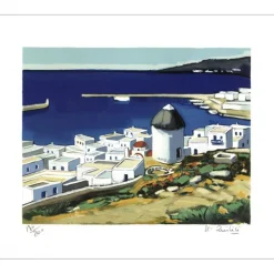 QUILICI Jean-Claude - Lithographie originale "Sur les hauteurs de Mykonos" 37x45cm