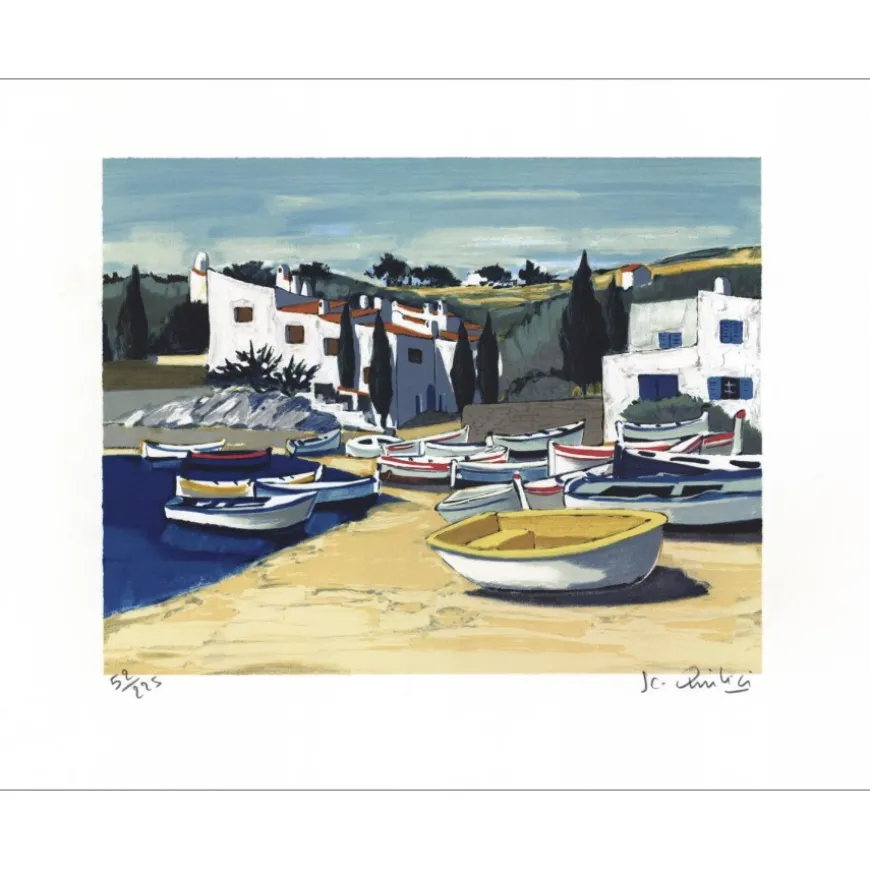 QUILICI Jean-Claude - Lithographie originale "La Barque Jaune" 38x48cm