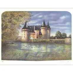 RAFFLEWSKI Rolf - Lithographie originale "Chateau de Sully sur Loire" 54x75cm