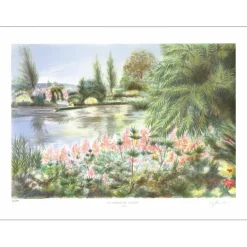 RAFFLEWSKI Rolf - Lithographie originale "Jardins de Giverny, L'étang" 56x76cm