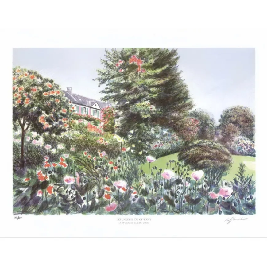 RAFFLEWSKI Rolf - Lithographie originale "Jardins de Giverny, La maison de Claude Monet" 56x76cm