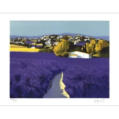 REAULT Patrick - Lithographie originale "Le Champ de Lavande" 30x40cm