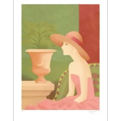 RETIVAT Annie - Lithographie originale "Femme au chapeau" 61x45cm
