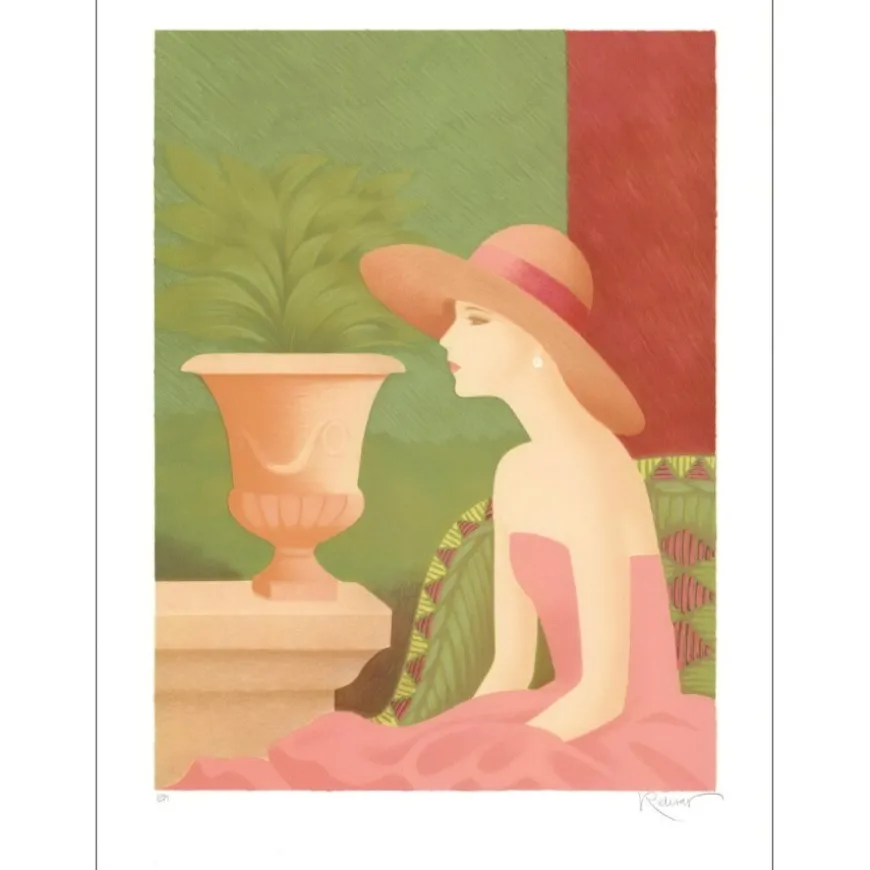 RETIVAT Annie - Lithographie originale "Femme au chapeau" 61x45cm
