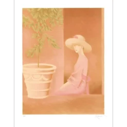 RETIVAT Annie - Lithographie originale "Femme au balcon" 61x45cm