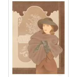 RETIVAT Annie - Lithographie originale "Femme au chapeau" 75x56cm