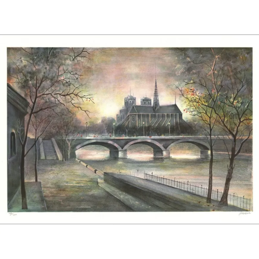 RIVERA Antonio - Lithographie originale "Paris, Notre dame" 54x75cm