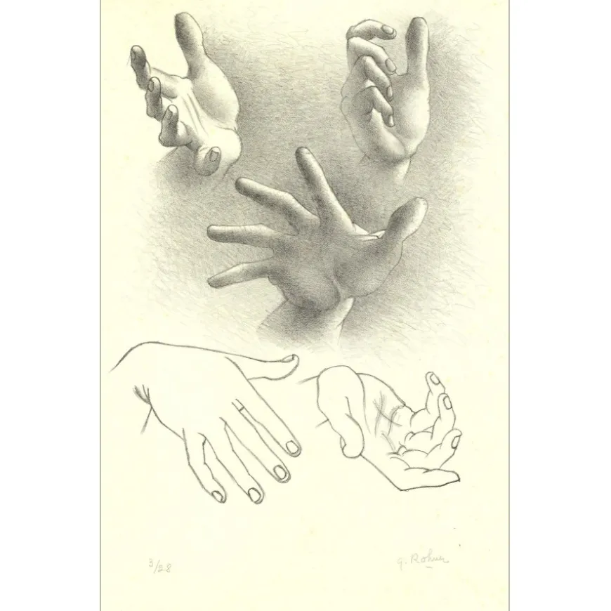 ROHNER Georges - Lithographie originale "Les mains" 51x33cm