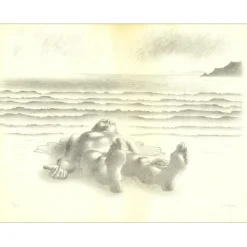 ROHNER Georges - Lithographie originale "Homme sur la plage" 51x66cm