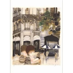 ROUGIÉ Joël - Lithographie originale "En Terrasse" 55x38cm
