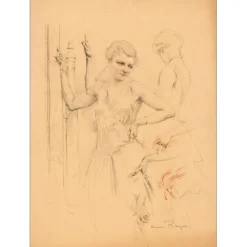 ROYER Henri-Paul - Dessin original "Femme élégante" 56x41cm