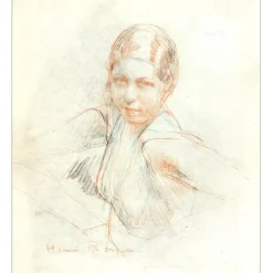 ROYER Henri-Paul - Dessin original "Portrait de femme" 18x16cm