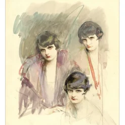 ROYER Henri-Paul - Dessin original "Portraits de femmes" 39x35 cm